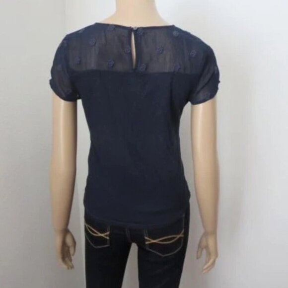 NEW Abercrombie Womens Sheer Embroidered Top Size XS Shirt Navy Blue - Picture 4 of 6